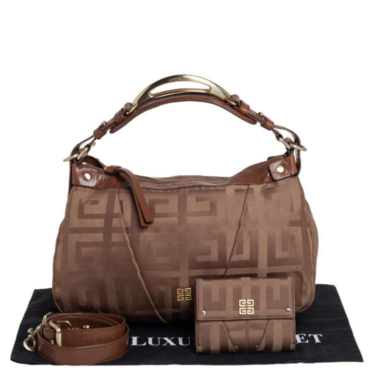 Pre Owned Givenchy Brown Signature Satin And Leather Hobo