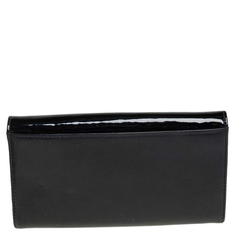 Pre Owned Givenchy Black Patent and Leather Flap Continental Wallet