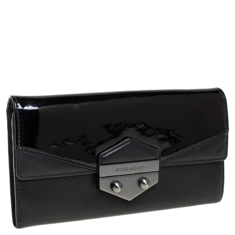 Pre Owned Givenchy Black Patent and Leather Flap Continental Wallet