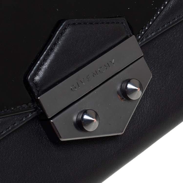 Pre Owned Givenchy Black Patent and Leather Flap Continental Wallet