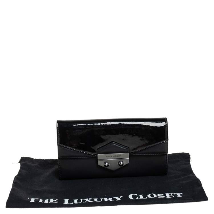 Pre Owned Givenchy Black Patent and Leather Flap Continental Wallet