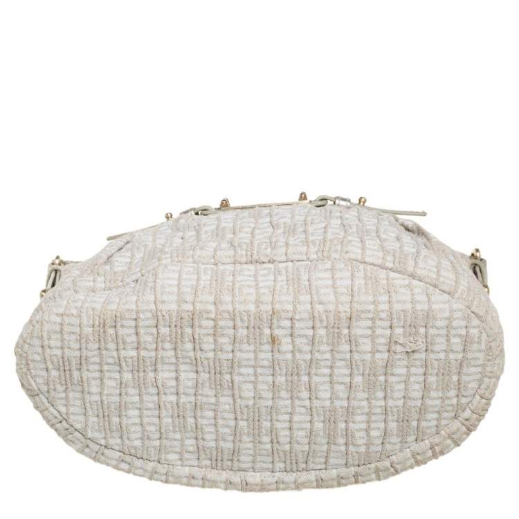 Pre Owned Givenchy Gold/Beige Shimmering Textured Canvas and Leather Logo Hobo