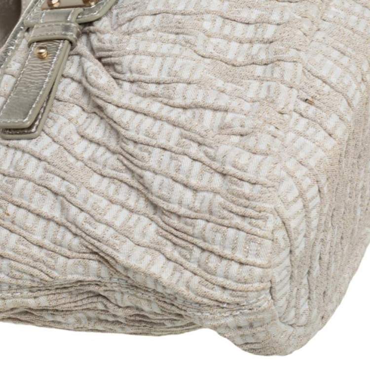 Pre Owned Givenchy Gold/Beige Shimmering Textured Canvas and Leather Logo Hobo