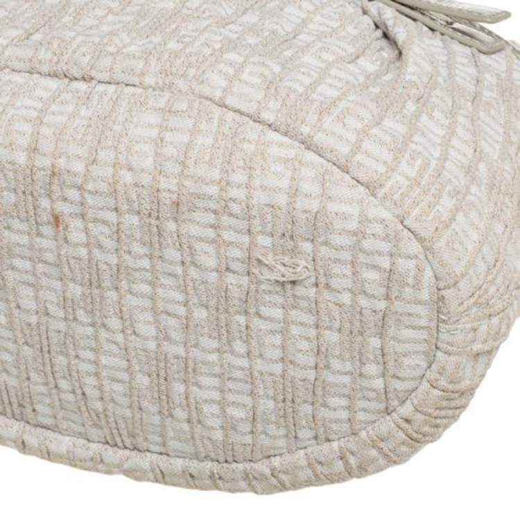 Pre Owned Givenchy Gold/Beige Shimmering Textured Canvas and Leather Logo Hobo