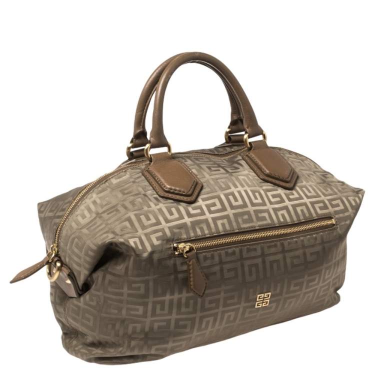 Pre Owned Givenchy Green/Brown Monogram Fabric and Leather Nightingale Satchel
