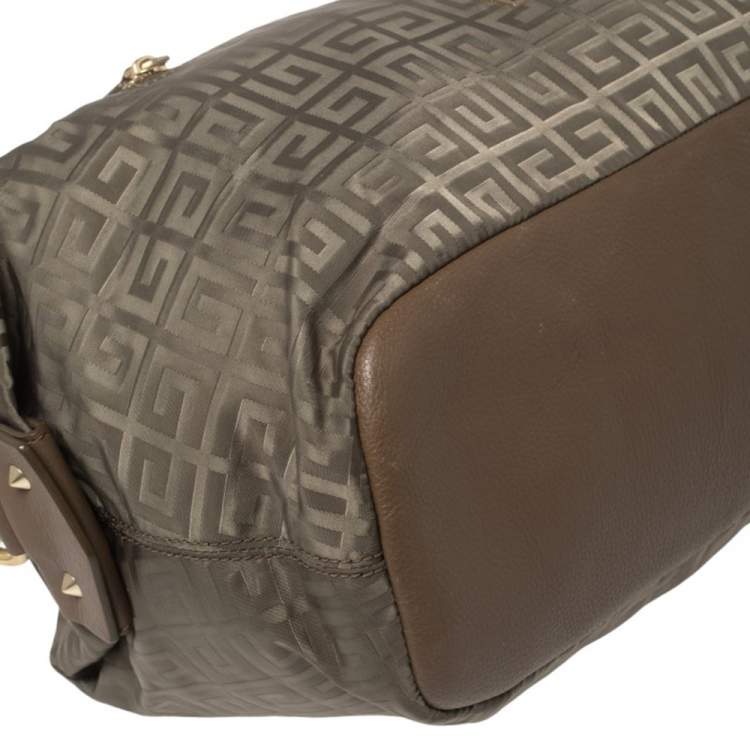 Pre Owned Givenchy Green/Brown Monogram Fabric and Leather Nightingale Satchel