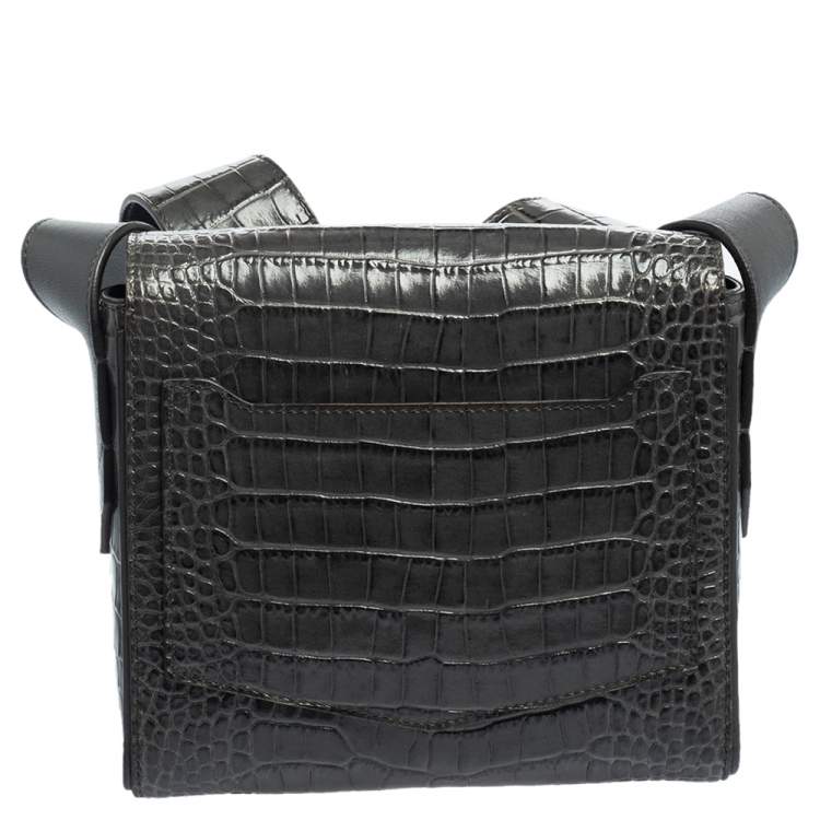 Pre Owned Givenchy Grey Croc Embossed Leather GV3 Shoulder Bag