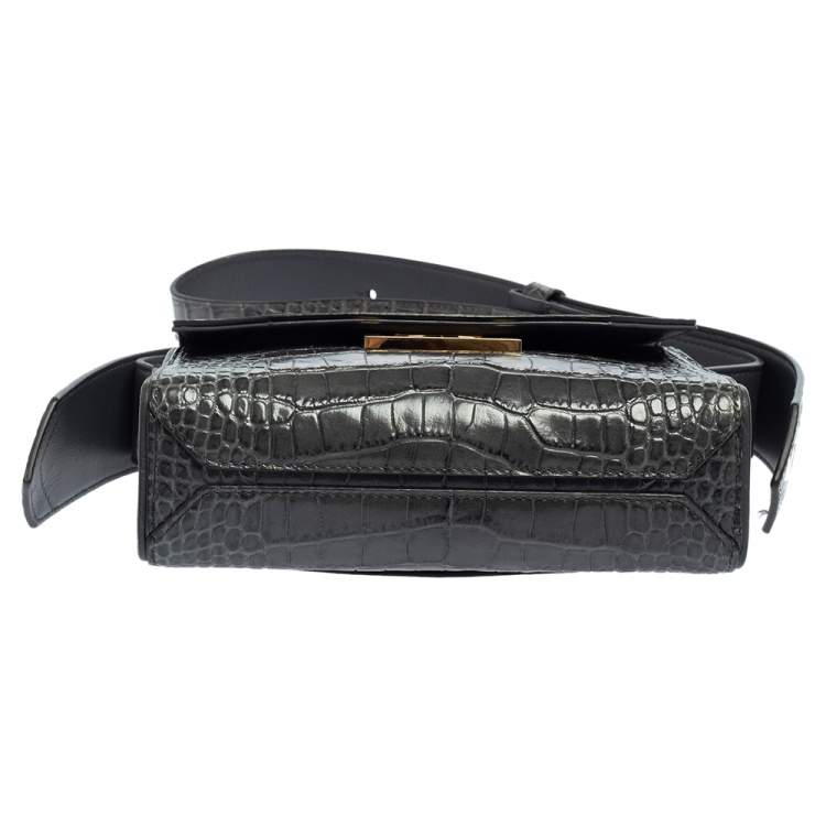 Pre Owned Givenchy Grey Croc Embossed Leather GV3 Shoulder Bag
