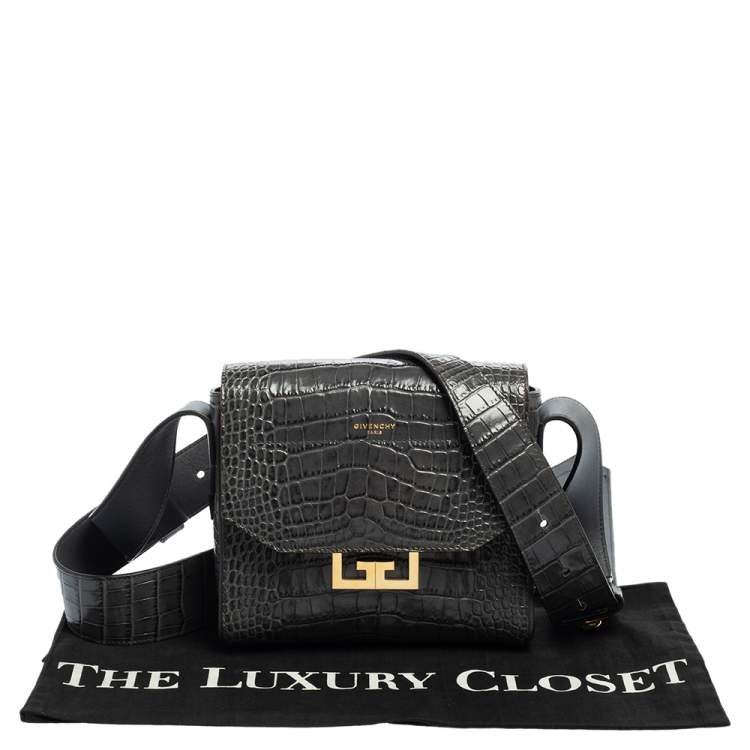 Pre Owned Givenchy Grey Croc Embossed Leather GV3 Shoulder Bag