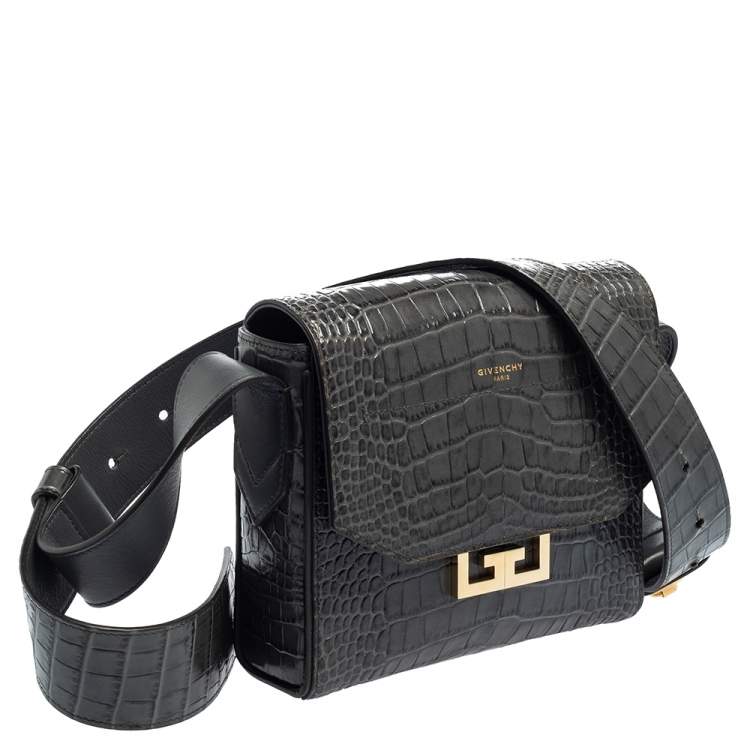 Pre Owned Givenchy Grey Croc Embossed Leather GV3 Shoulder Bag