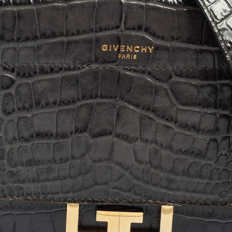 Pre Owned Givenchy Grey Croc Embossed Leather GV3 Shoulder Bag