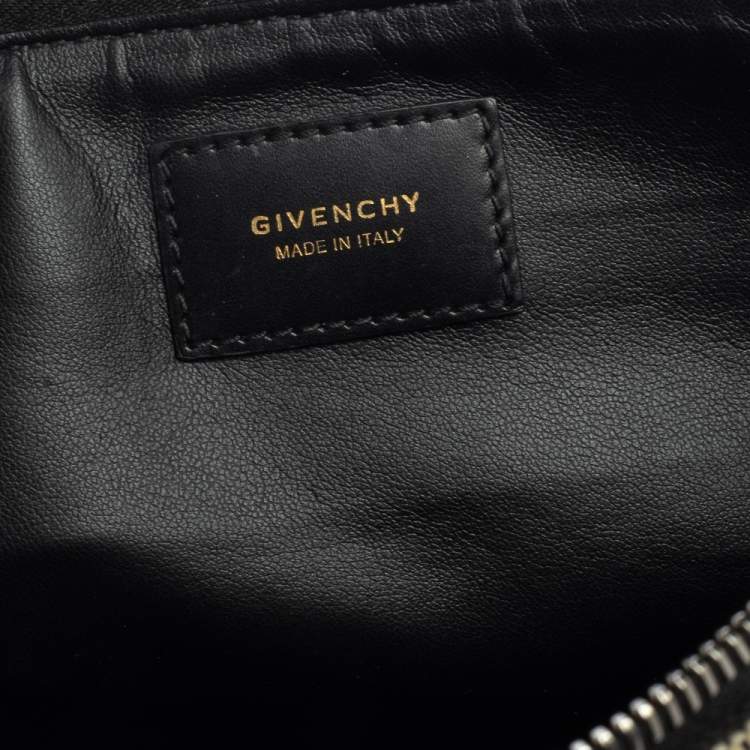 Pre Owned Givenchy Beige/Brown Canvas and Leather Flat Zip Pouch