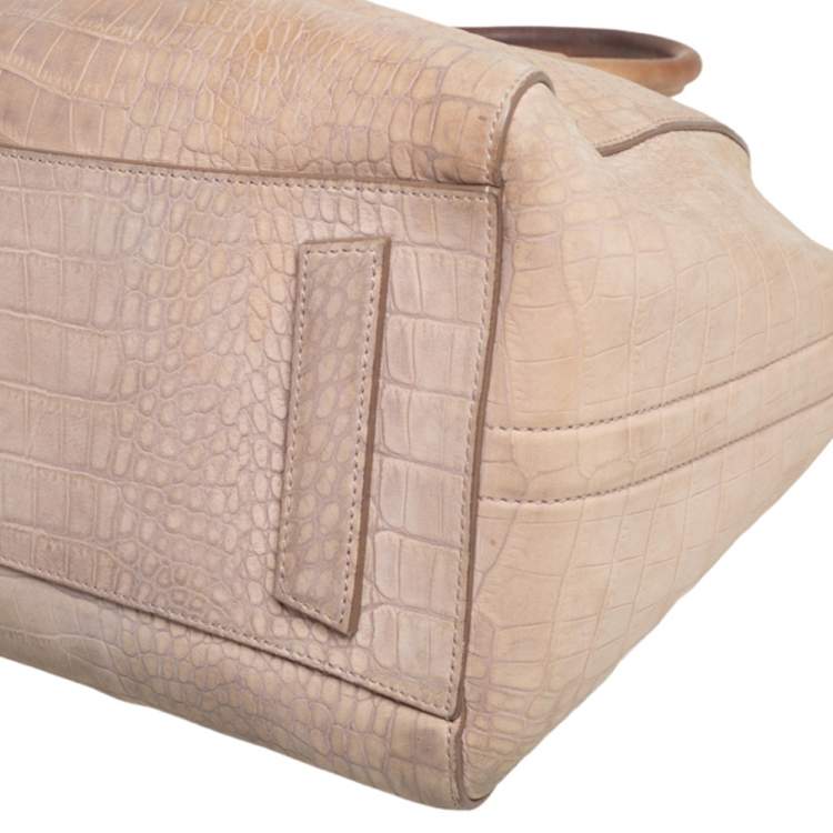Pre Owned Givenchy Beige Croc Embossed Leather Medium Antigona Satchel