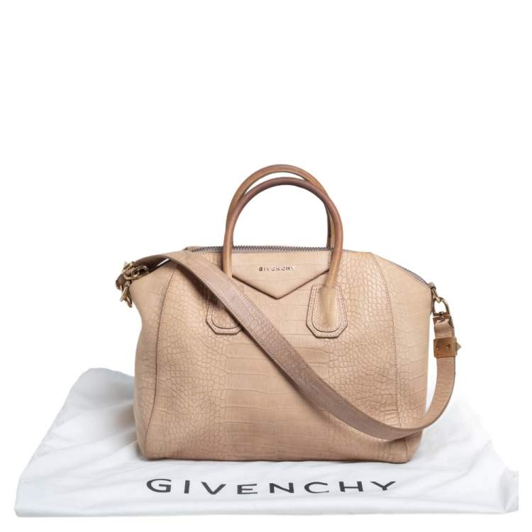 Pre Owned Givenchy Beige Croc Embossed Leather Medium Antigona Satchel