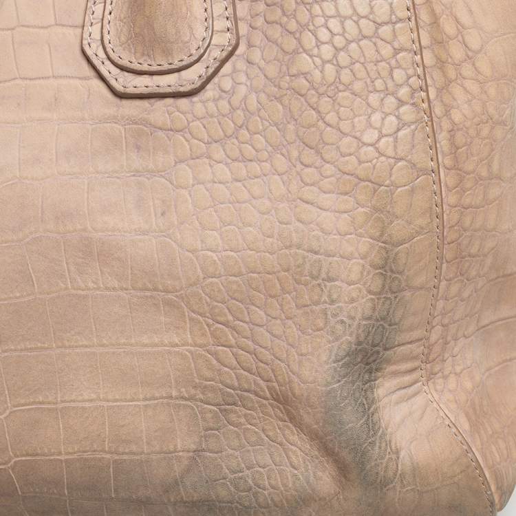 Pre Owned Givenchy Beige Croc Embossed Leather Medium Antigona Satchel