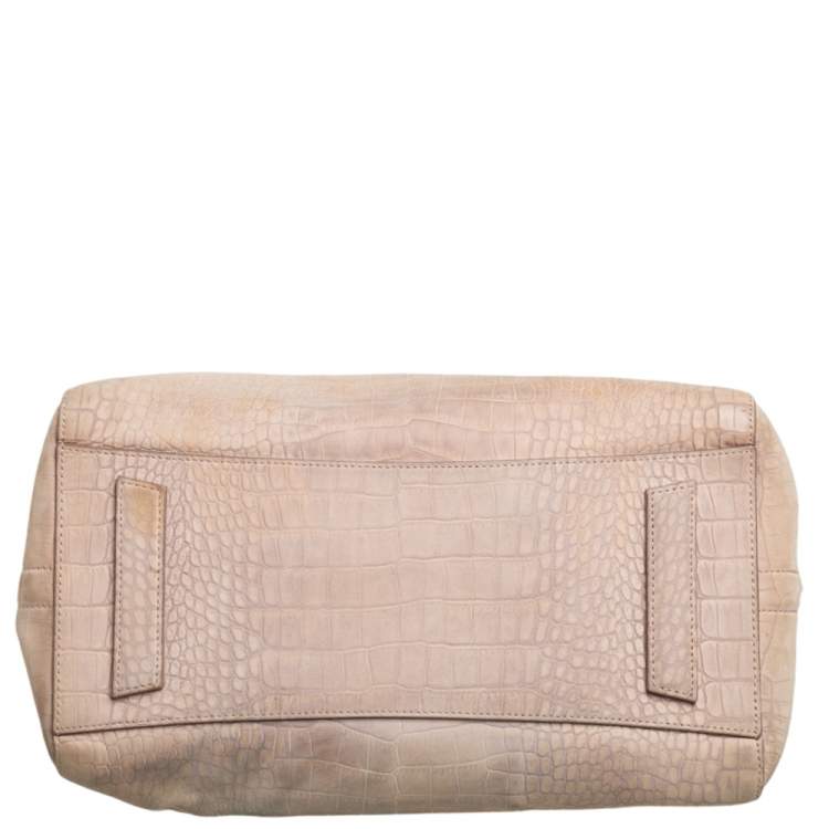 Pre Owned Givenchy Beige Croc Embossed Leather Medium Antigona Satchel