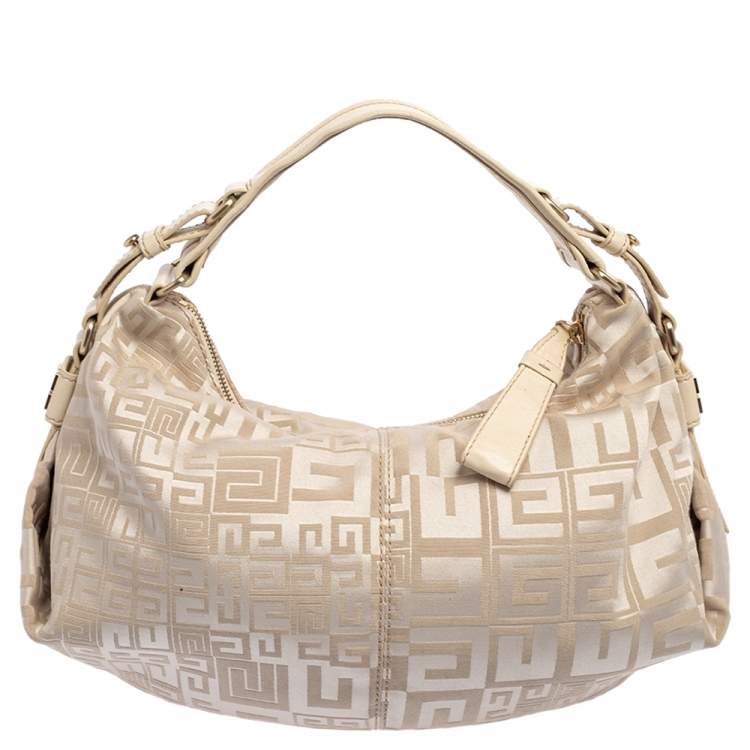 Pre Owned Givenchy Beige Monogram Canvas and Leather Hobo