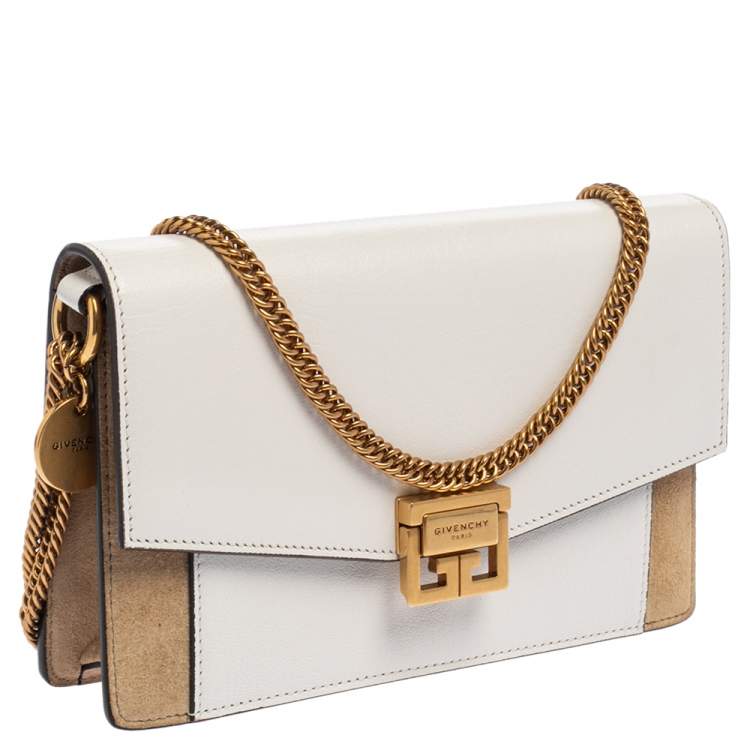 مملوكة مسبقًا Givenchy White/Beige Leather and Suede Mini GV3 Crossbody Bag