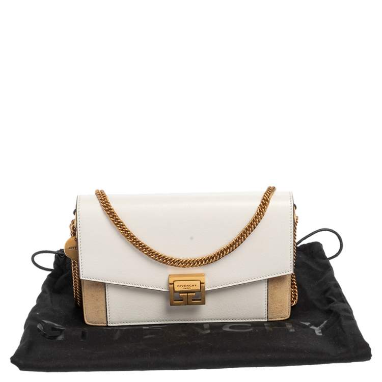 مملوكة مسبقًا Givenchy White/Beige Leather and Suede Mini GV3 Crossbody Bag