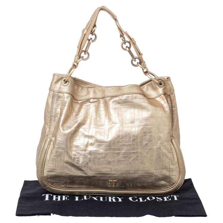 Pre Owned Givenchy Gold Monogram  Leather Hobo