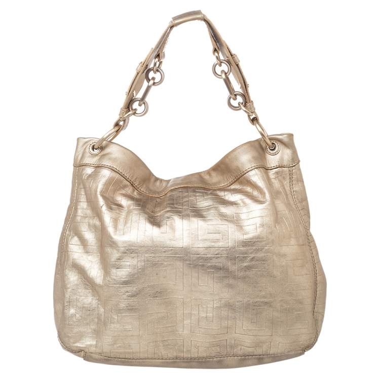 Pre Owned Givenchy Gold Monogram  Leather Hobo