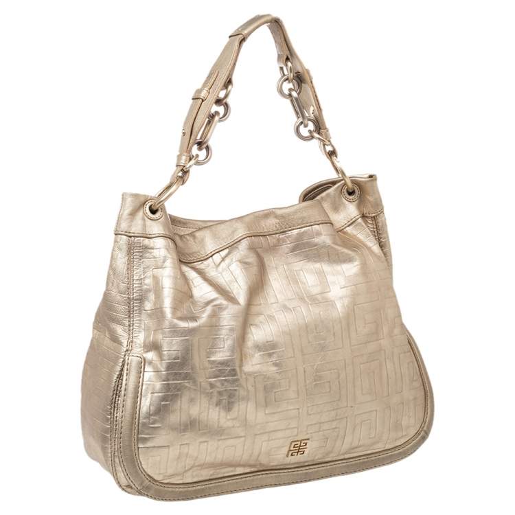 Pre Owned Givenchy Gold Monogram  Leather Hobo