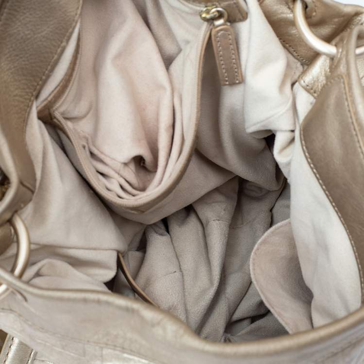 Pre Owned Givenchy Gold Monogram  Leather Hobo