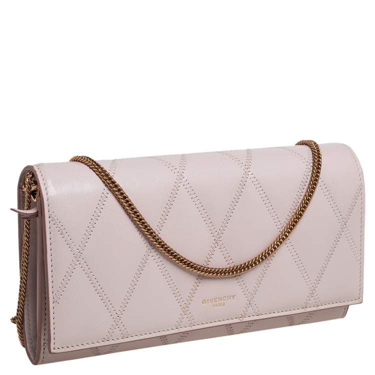 Pre Owned Givenchy Pale Pink Leather GV3 Wallet On Chain