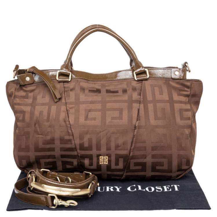 Pre Owned Givenchy Brown Monogram Canvas And Patent Leather Zip Tote
