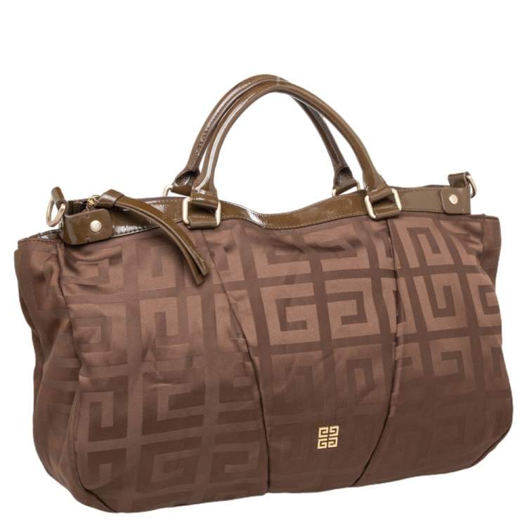 Pre Owned Givenchy Brown Monogram Canvas And Patent Leather Zip Tote