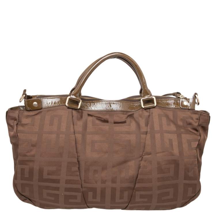 Pre Owned Givenchy Brown Monogram Canvas And Patent Leather Zip Tote