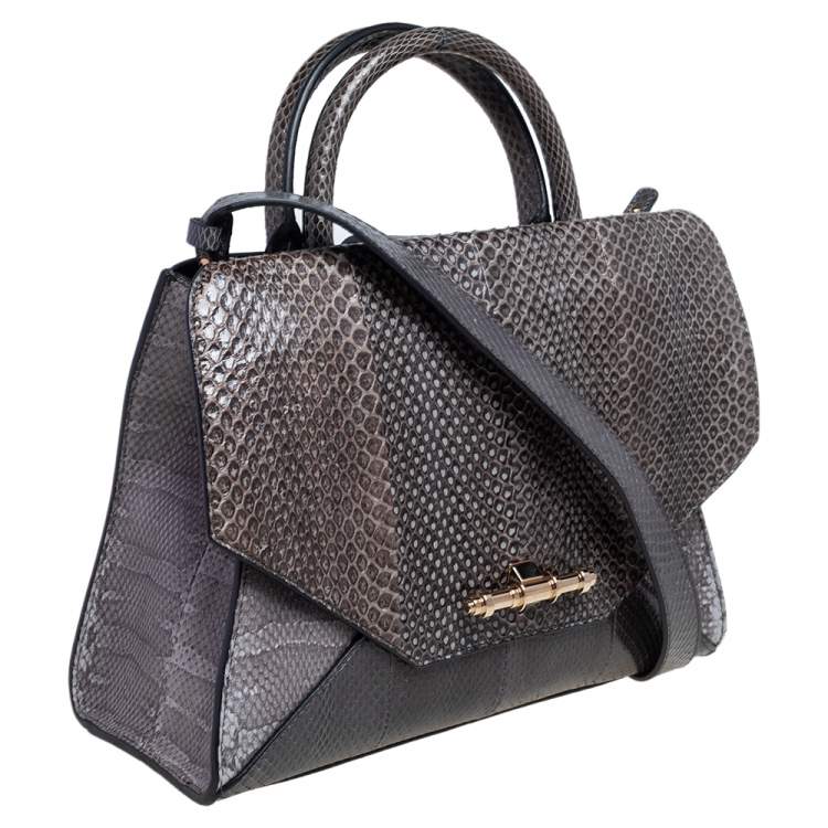 Pre Owned Givenchy Grey Snakeskin Obsedia Tote 