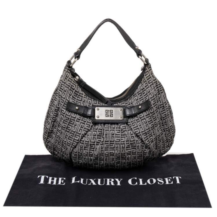Pre Owned Givenchy Grey/Black Monogram Canvas And Leather Hobo