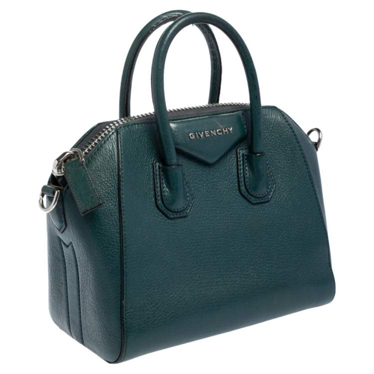 Pre Owned Givenchy Dark Green Leather Mini Antigona Satchel