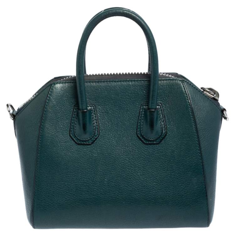 Pre Owned Givenchy Dark Green Leather Mini Antigona Satchel