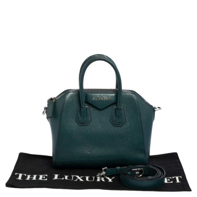 Pre Owned Givenchy Dark Green Leather Mini Antigona Satchel