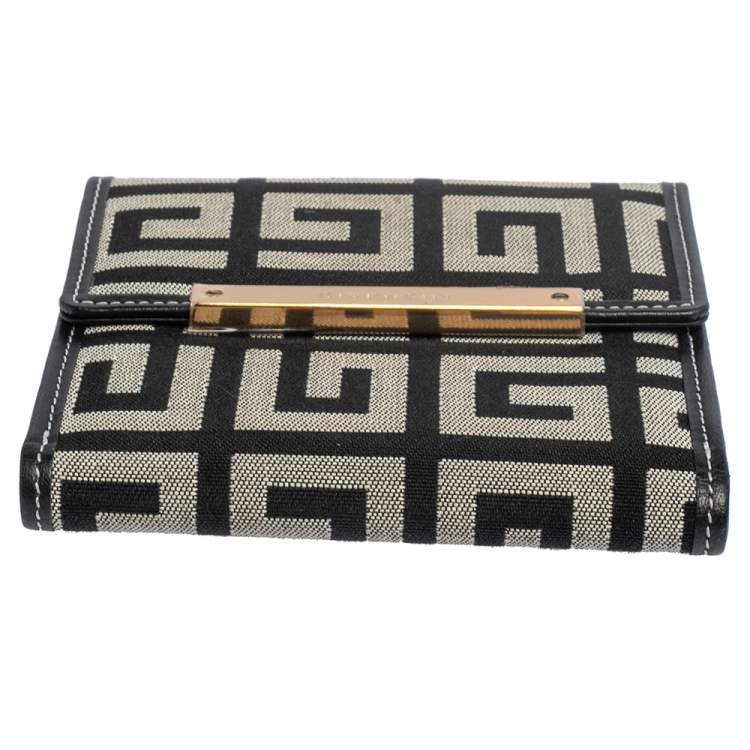 Pre Owned Givenchy Grey/Black Monogram Canvas Compact Wallet