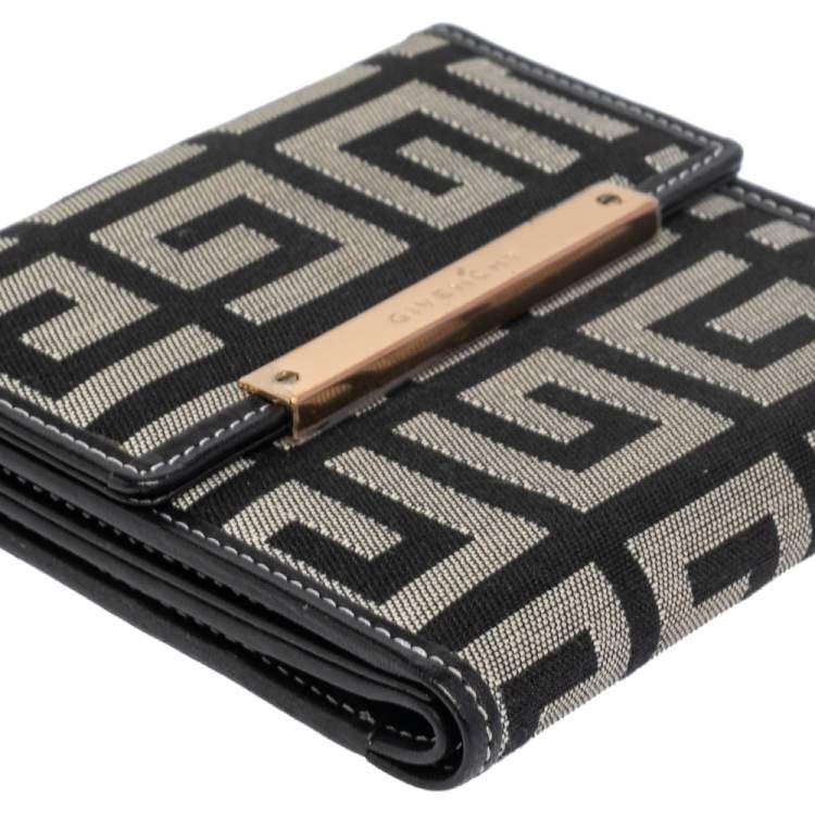 Pre Owned Givenchy Grey/Black Monogram Canvas Compact Wallet
