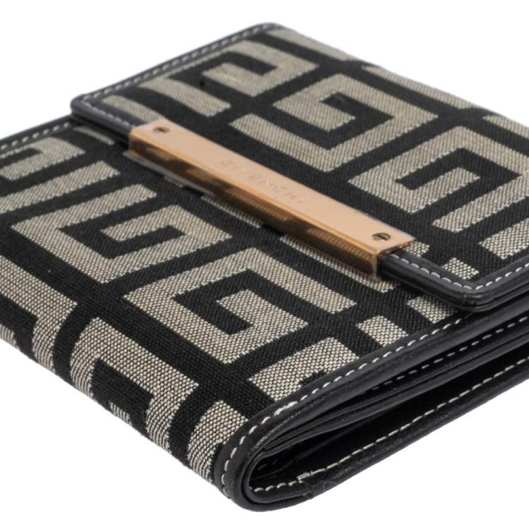 Pre Owned Givenchy Grey/Black Monogram Canvas Compact Wallet