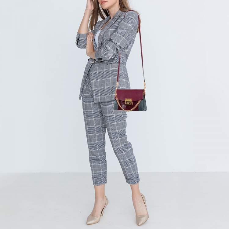 مملوكة مسبقًا Givenchy Burgundy/Grey Leather and Suede GV3 Shoulder Bag