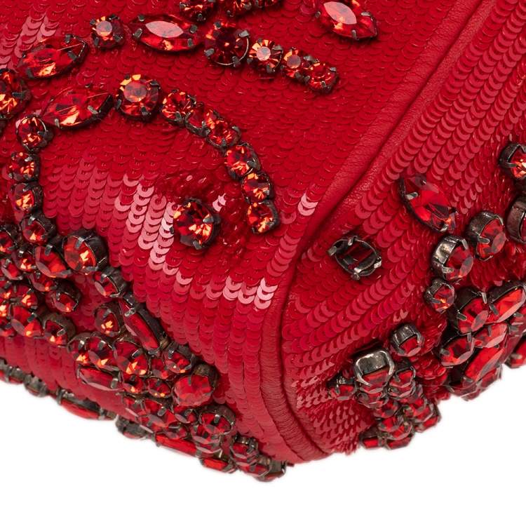Pre Owned Givenchy Red Sequin Crystal Embellished Top Handle Bag