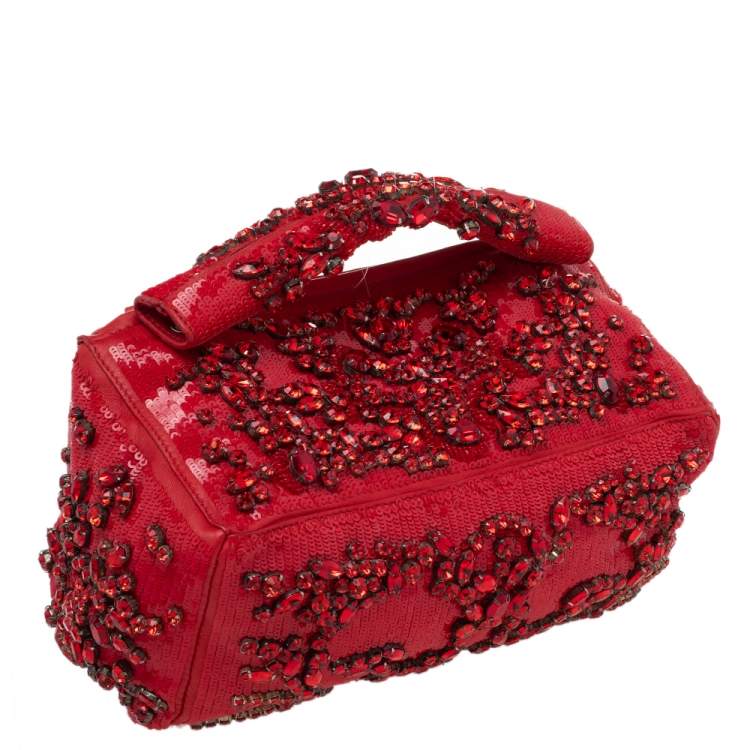 Pre Owned Givenchy Red Sequin Crystal Embellished Top Handle Bag