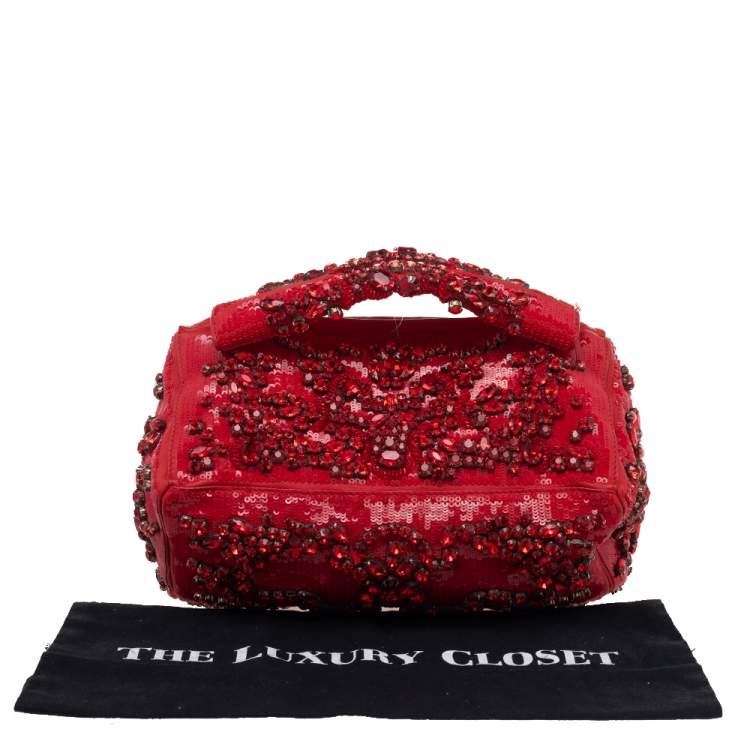 Pre Owned Givenchy Red Sequin Crystal Embellished Top Handle Bag