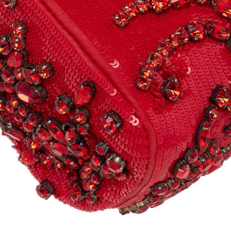 Pre Owned Givenchy Red Sequin Crystal Embellished Top Handle Bag