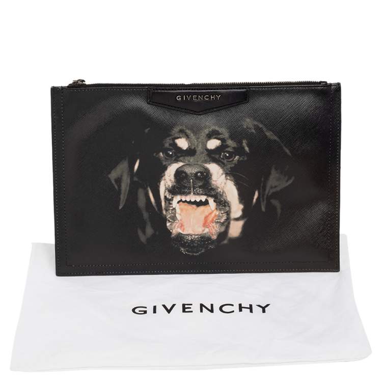 Pre Owned Givenchy Black Coated Canvas Rottweiler Face Clutch