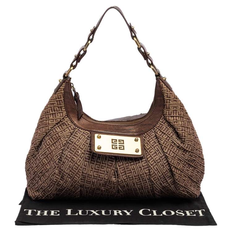 Pre Owned Givenchy Brown Monogram Canvas and Leather Logo Plaque Hobo