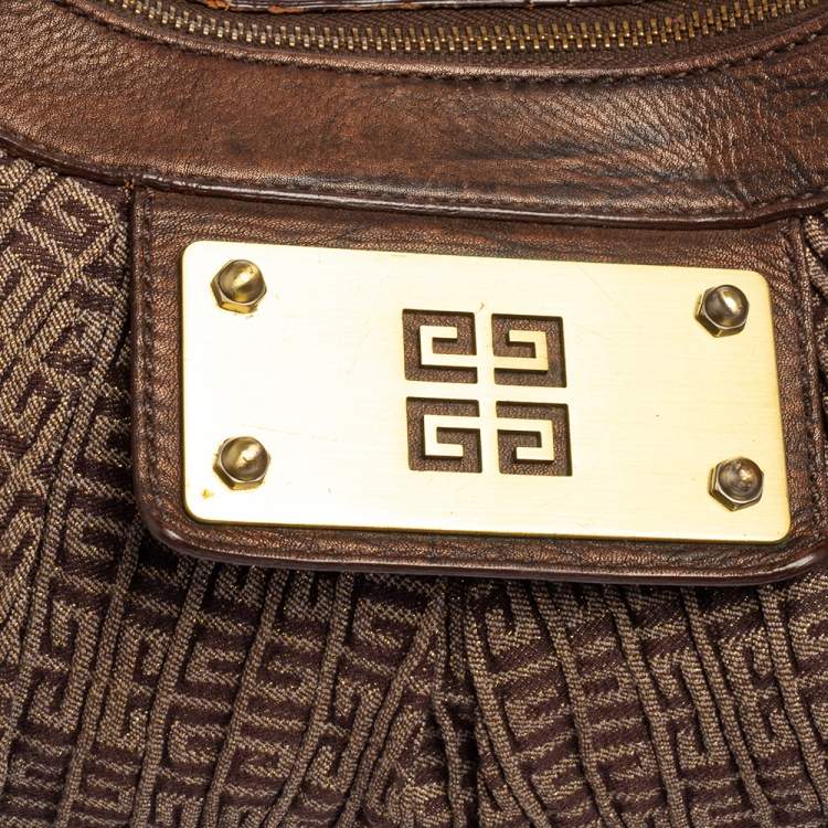 Pre Owned Givenchy Brown Monogram Canvas and Leather Logo Plaque Hobo