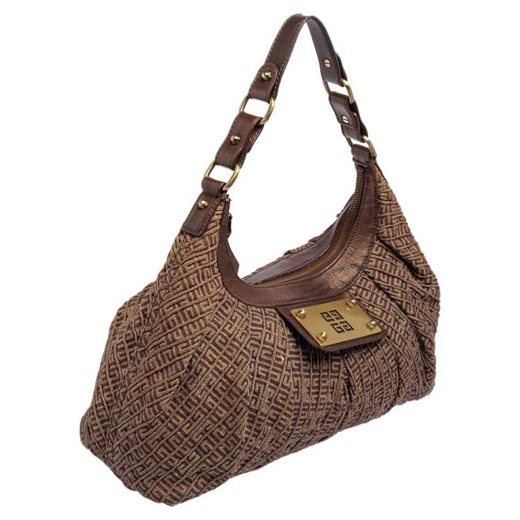 Pre Owned Givenchy Brown Monogram Canvas and Leather Logo Plaque Hobo