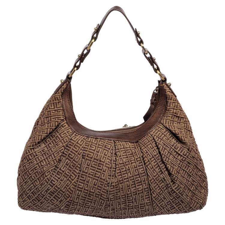Pre Owned Givenchy Brown Monogram Canvas and Leather Logo Plaque Hobo