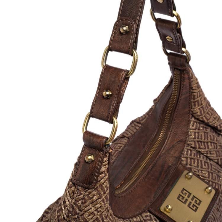 Pre Owned Givenchy Brown Monogram Canvas and Leather Logo Plaque Hobo